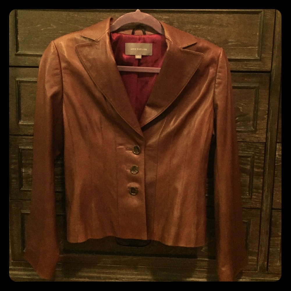 Ann Taylor Genuine Leather Jacket in Medium Brown